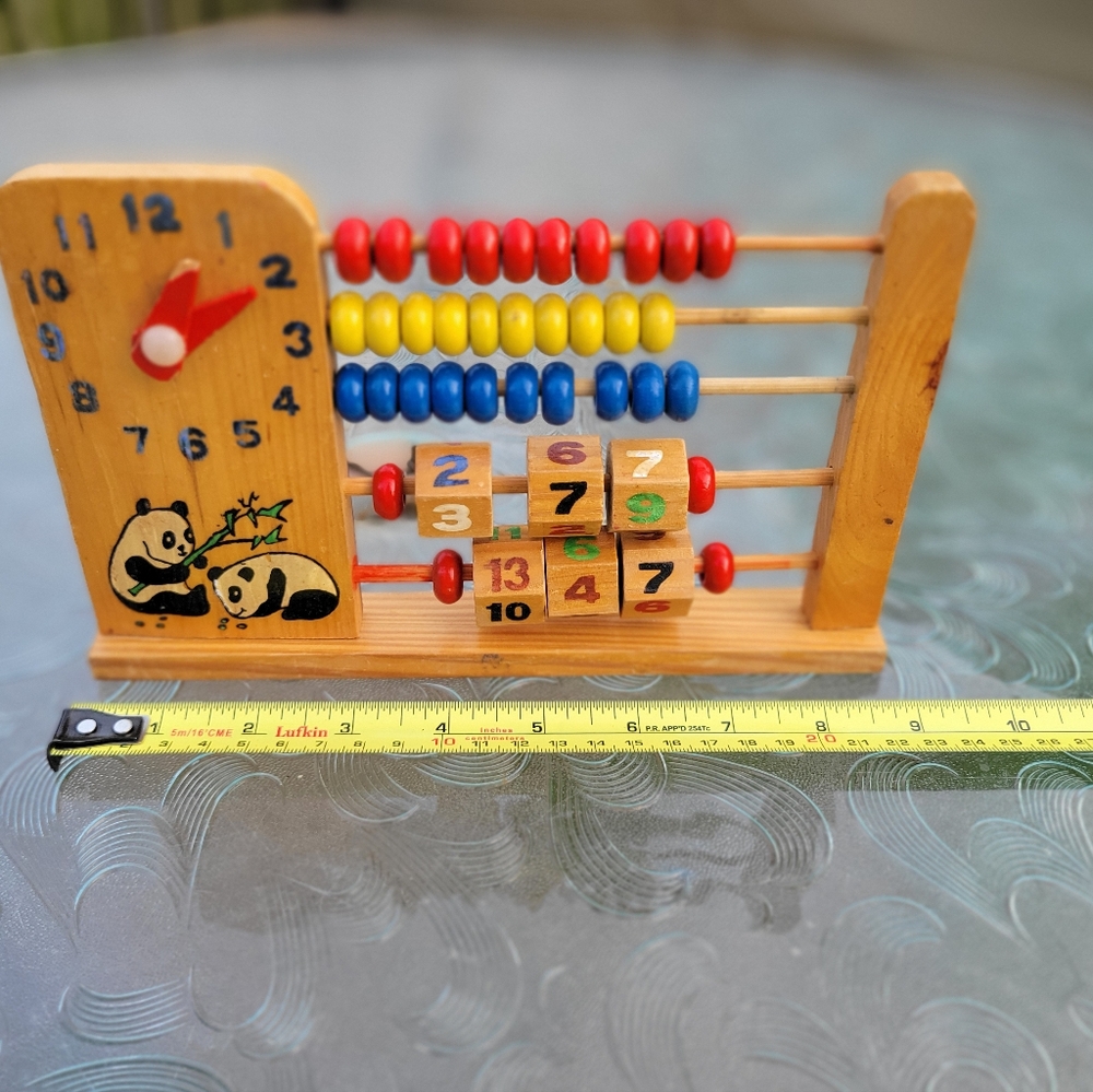 Vintage Wooden Abacus Learning Toy with Clock Counting Math Collectible 1950’s